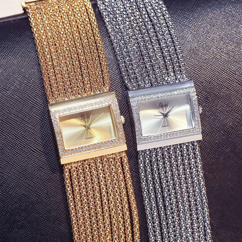 Fashion Women's Square Bracelet Wrist Watch with Diamond-Accented Quartz Movement