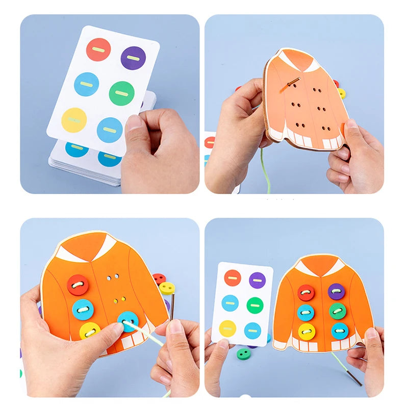 Wooden Clothes Button Threading Toy for Kids Montessori Learning Life Skills