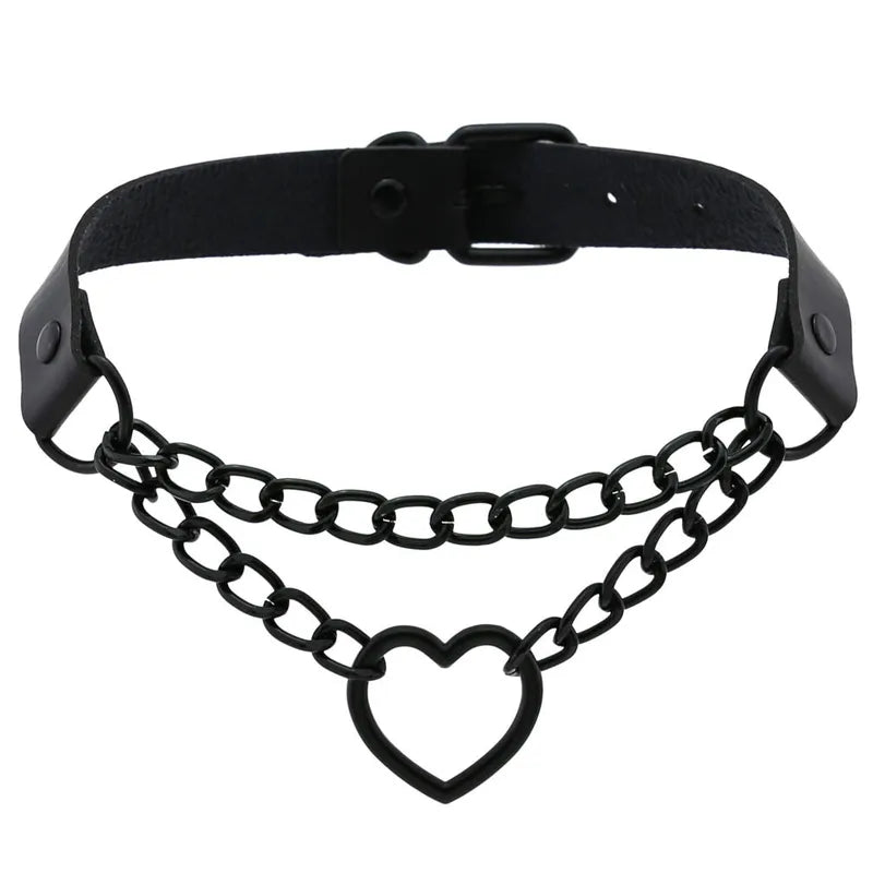 Halloween Emo Gothic Choker Necklace Set for Women Men Punk Spike Rivet Heart Jewelry