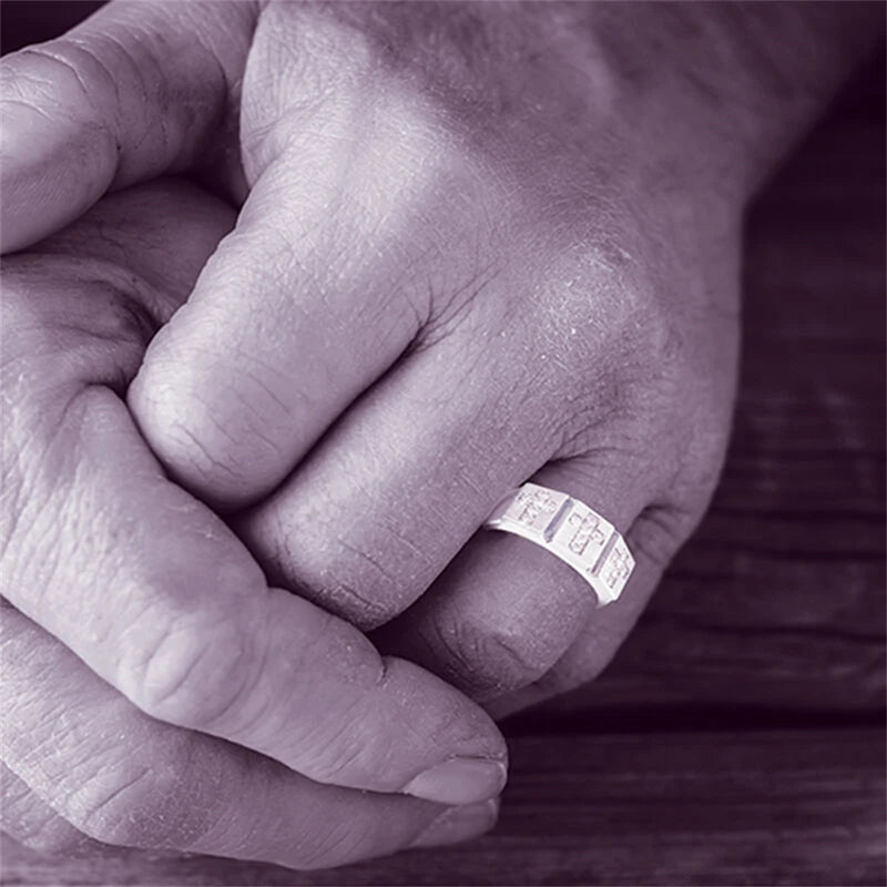 Men's Cross Crystal Pattern Ring - Exquisite Christian Prayer Jewelry