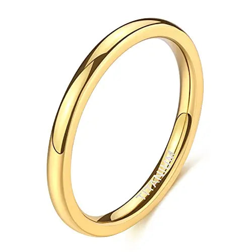 Titanium Wedding Band Ring Men Women 14K Gold Plated Dome Comfort Fit Sizes 3-13.5