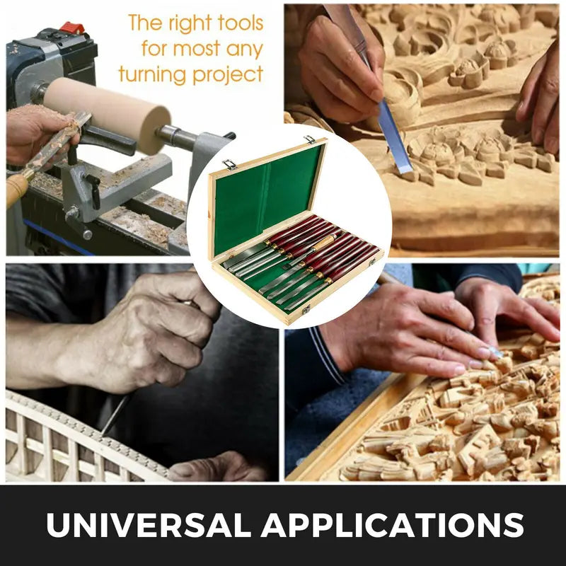 Wood Lathe Chisel Set 8 Pieces with Storage Case - High Speed Steel Blades, 16.14" Length, Wooden Handles, Optional Colors