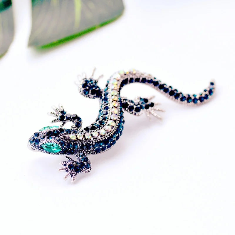 Vintage Lizard Rhinestone Brooch Pin for Women - Geckos Jewelry Accessory