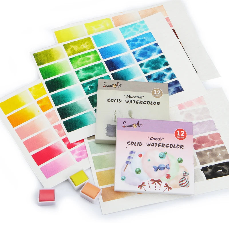 12-Color Watercolor Set - Solid Transparent Paints for Art & Craft