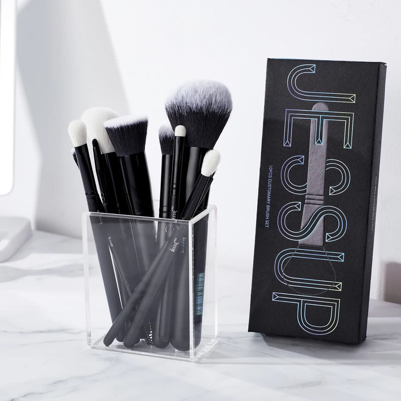 10pcs Makeup Brush Set with Natural and Synthetic Hair for Face & Eyes