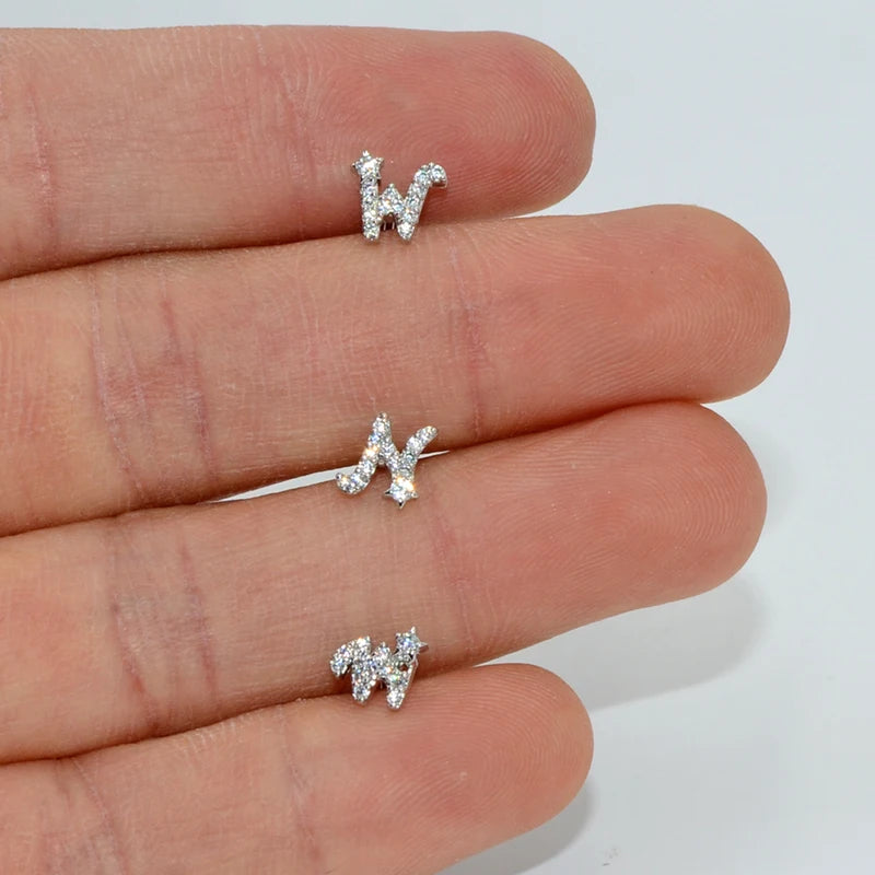 Letter of the Alphabet Zircon Stud Earrings - Surgical Steel, Fashion Jewelry for Women
