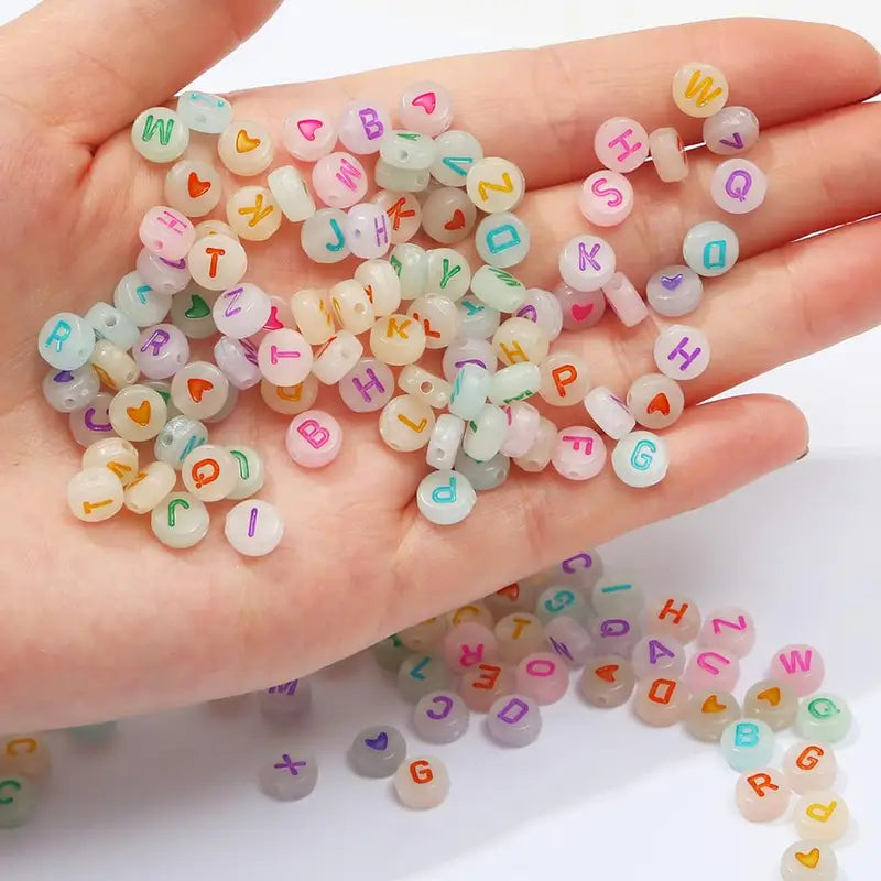 100pcs Mixed English Letter Acrylic Beads for Jewelry Making - Heart & Number Beads