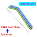Reusable Food-Grade Silicone Drinking Straws - Foldable & Flexible, Eco-Friendly, Includes Cleaning Brush