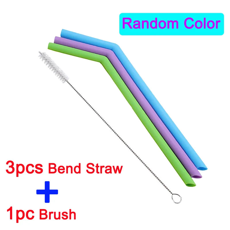 Reusable Food-Grade Silicone Drinking Straws - Foldable & Flexible, Eco-Friendly, Includes Cleaning Brush