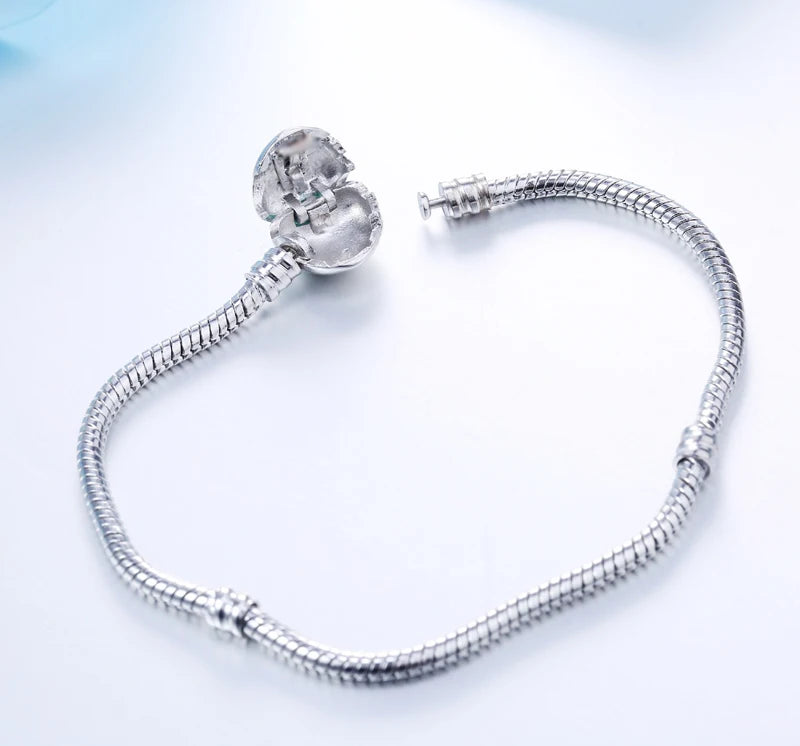 Handmade Sterling Silver Charm Bracelet for Women & Men - Adjustable Heart Shape Bangle