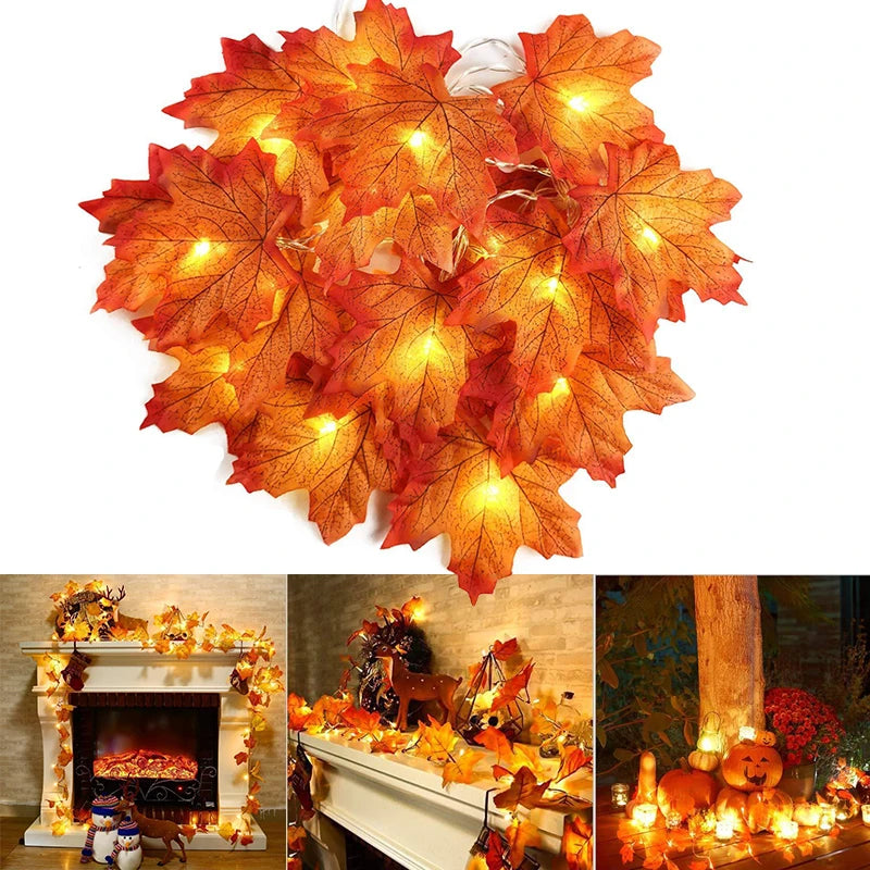 Artificial Maple Leaf LED String Lights for Holiday and Party Decorations