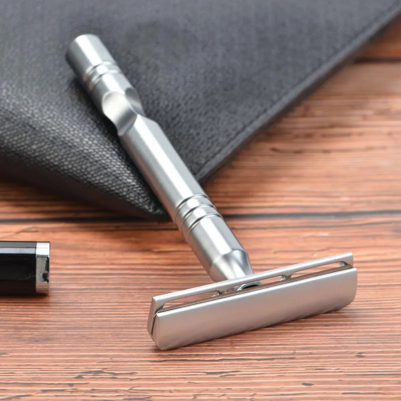 Safety Razor with Excalibur Single-Edge Blade - Matte Chrome Men’s Shaving Razor