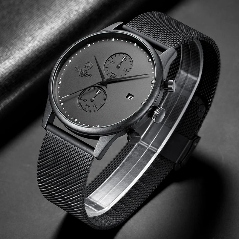 Men's Waterproof Chronograph Quartz Watch - Stainless Steel Sport Watch