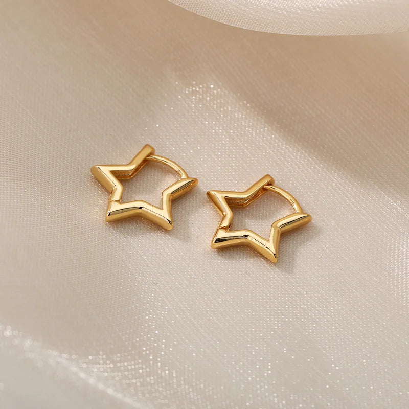 Geometric Star Hoop Earrings for Women Stainless Steel Hypoallergenic Jewelry Gift