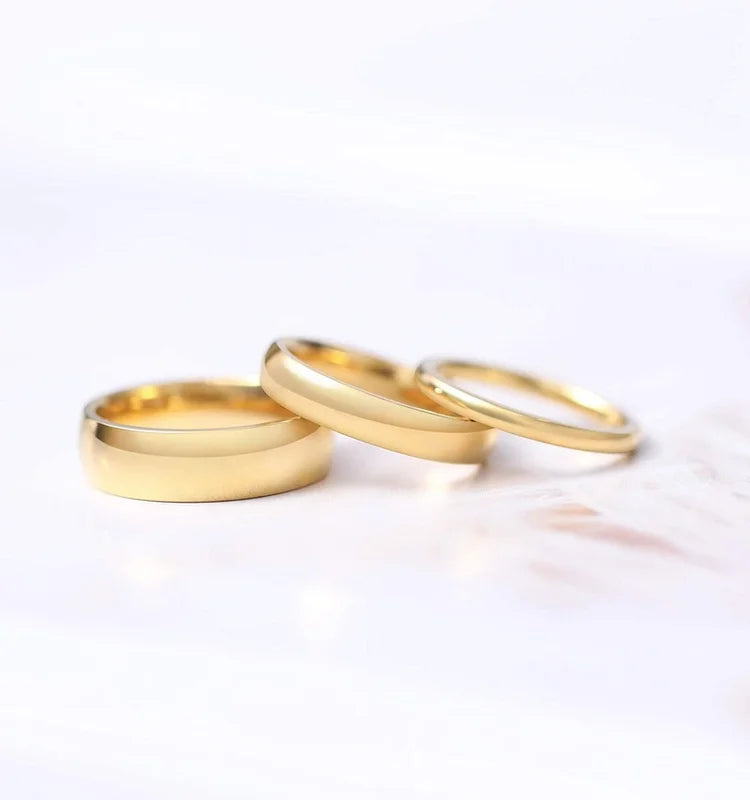 Titanium Wedding Band Ring Men Women 14K Gold Plated Dome Comfort Fit Sizes 3-13.5