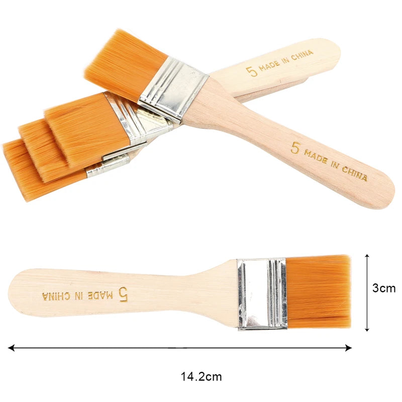 Wood Handle Paint Brushes Set - 4 Nylon Oil & Watercolor Art Brushes