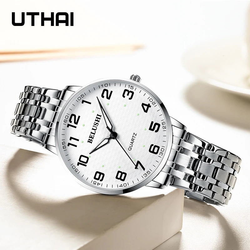 Large Dial Waterproof Elderly Watch 41mm Quartz Wristwatch for Men