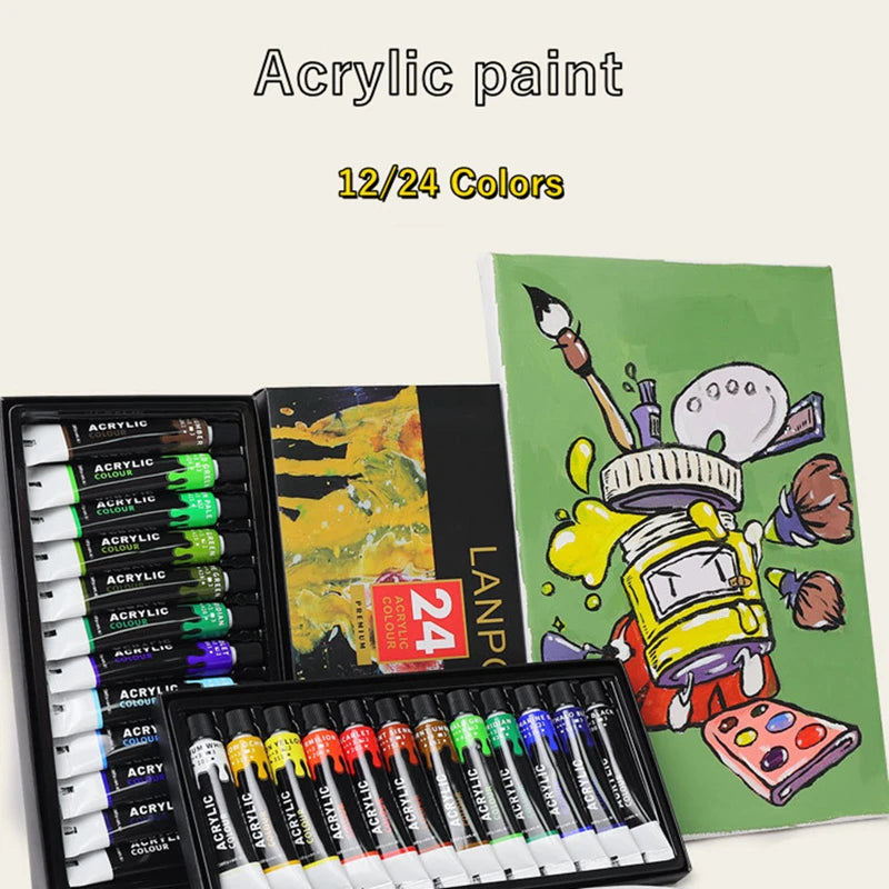 Professional Acrylic Paint Set 12 or 24 Colors - Versatile Artist Painting Supplies