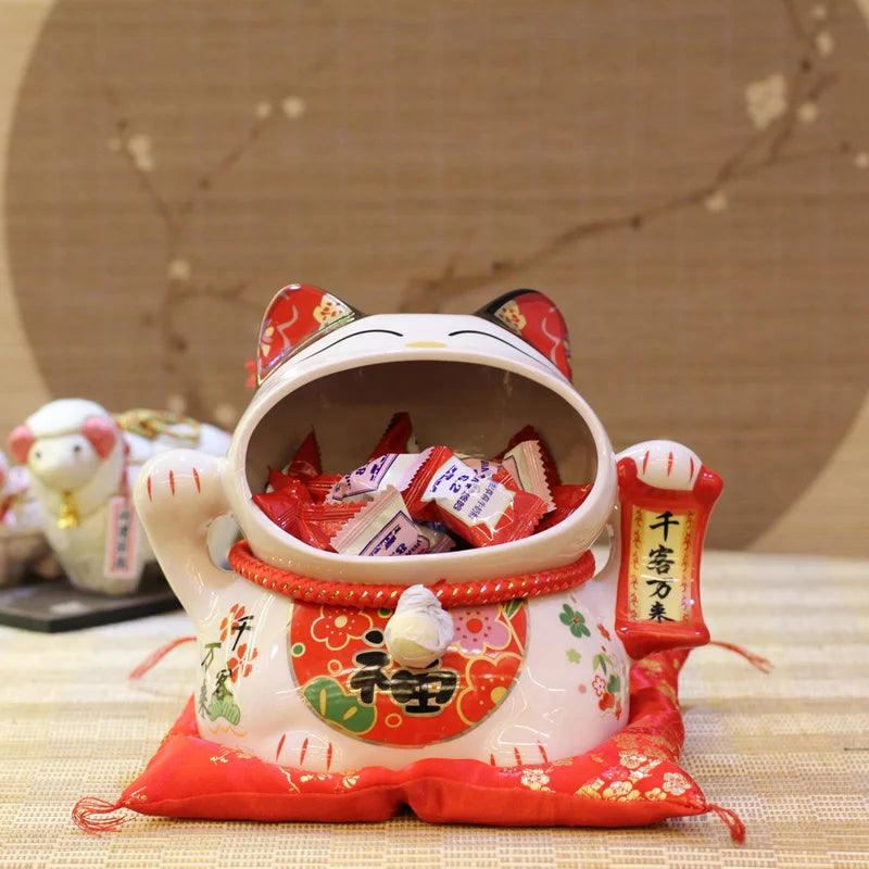 Ceramic Lucky Cat Storage Jar - Japanese Style Candy Container, Home Decor