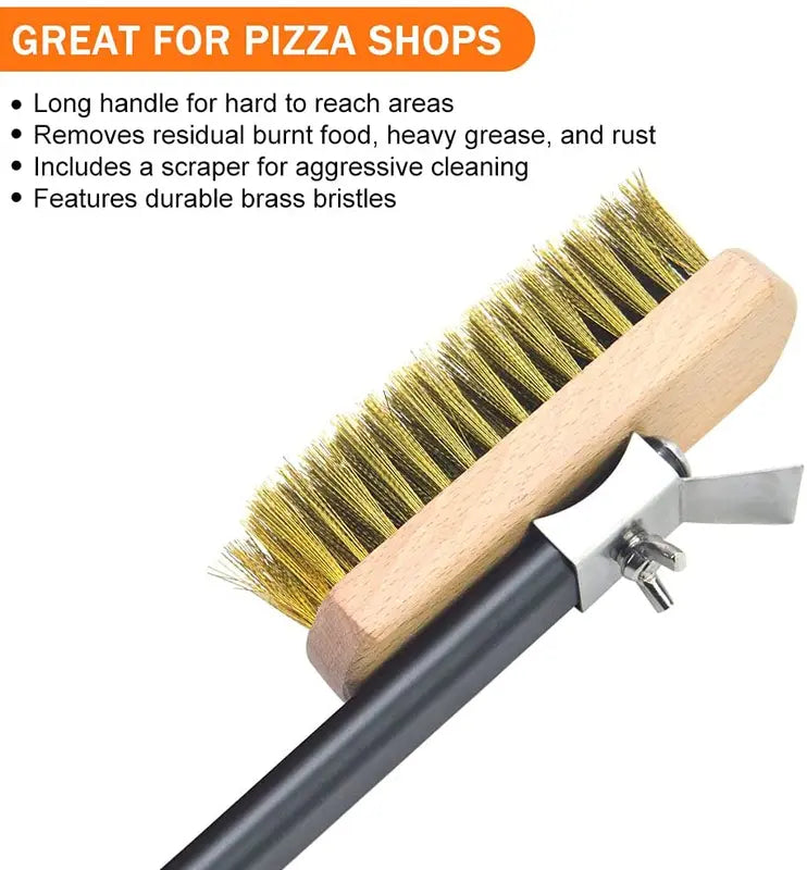 Long Handle Pizza Oven Cleaning Brush with Copper Bristles - 21 Inch Aluminum Handle