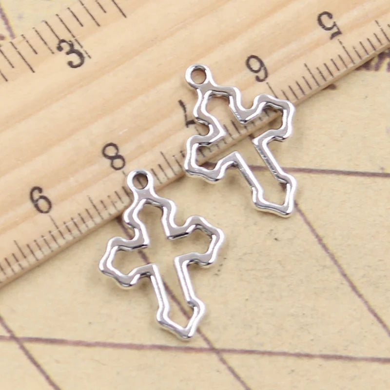30pcs Hollow Cross Charms 21x15mm Tibetan Silver Pendant Jewelry Making DIY