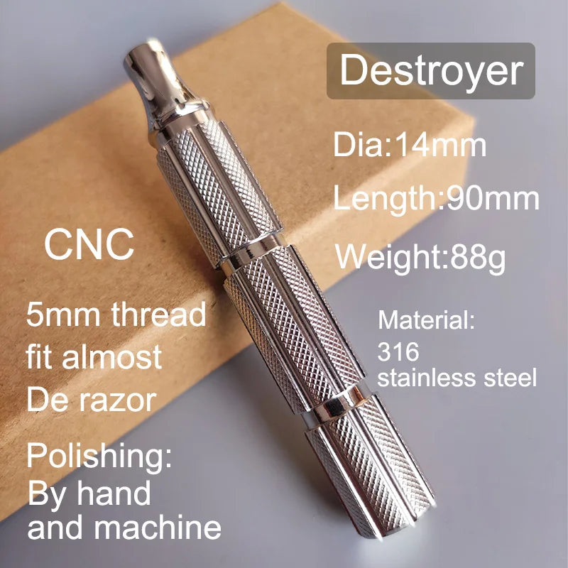 316L Stainless Steel Safety Razor Handle with Gold or Orange Finish – Durable Grooming Accessory