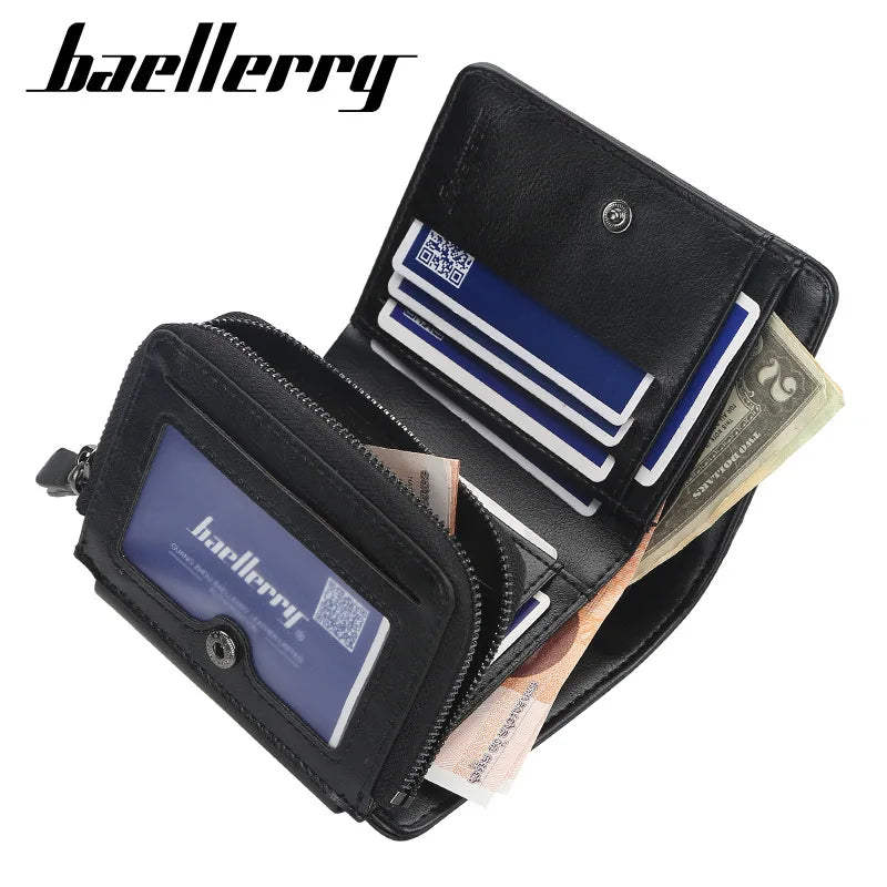 Men's PU Leather Wallet with Zipper Card Holder & Coin Pocket - Vintage Style