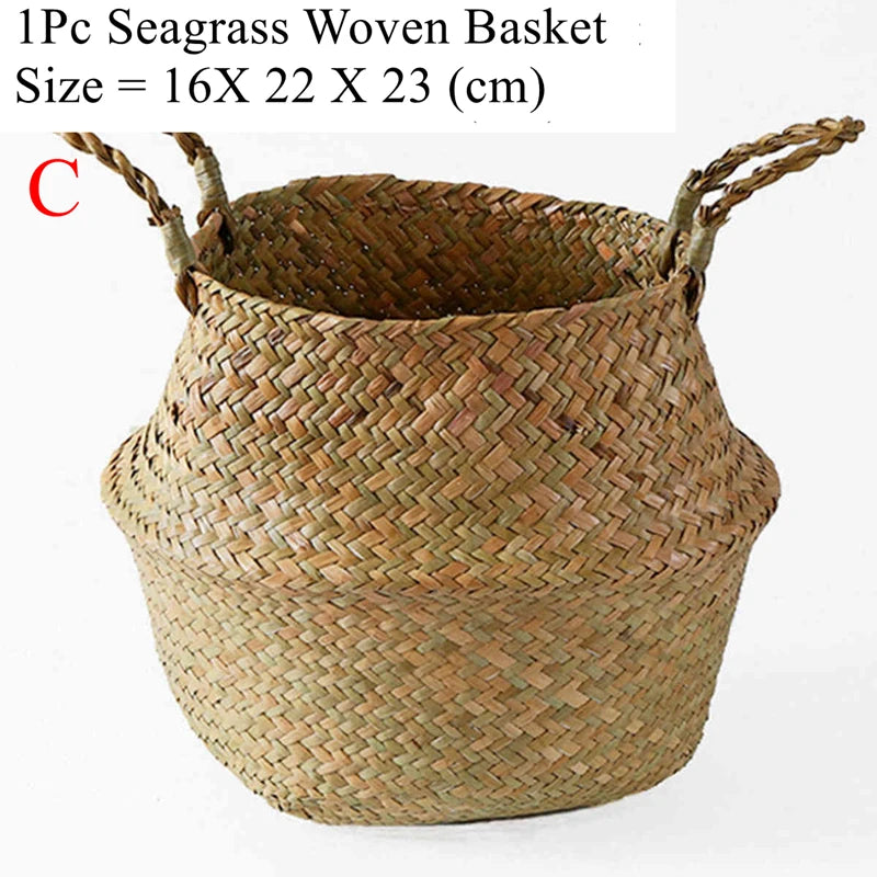 Seagrass Wicker Storage Basket for Plants, Laundry & Home Organization