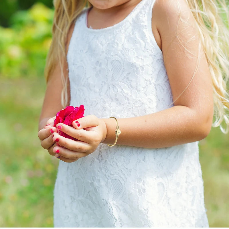 Personalized Kids Initial Bracelets - Tiny Letter Custom Bangles for Babies, Multiple Metal Colors