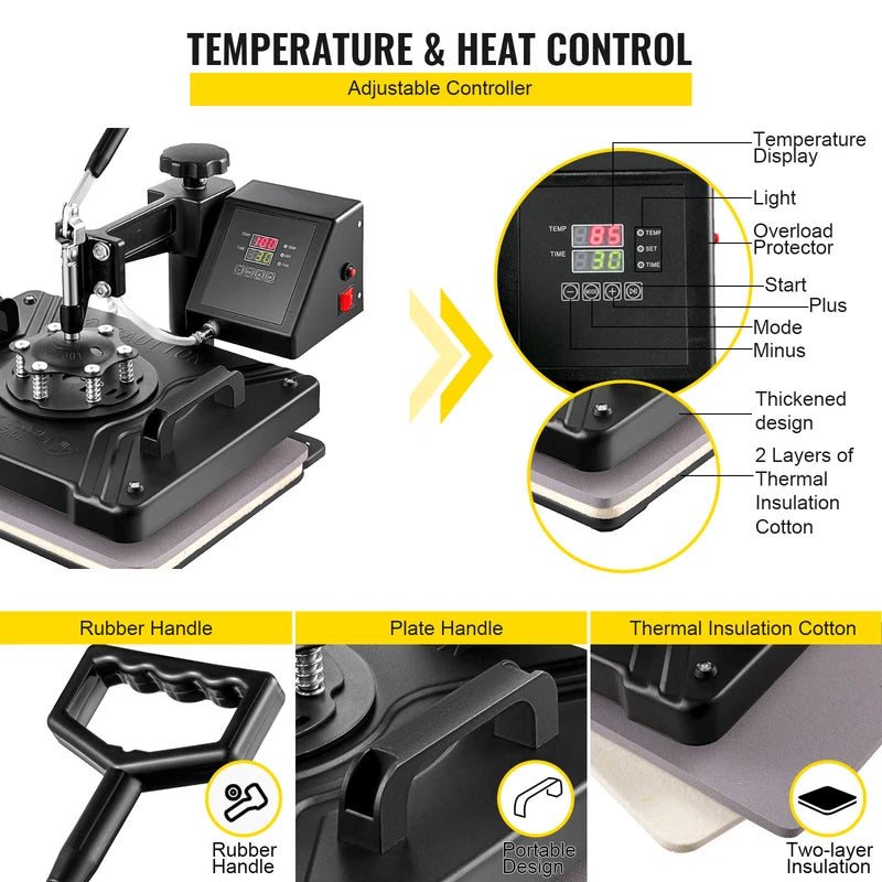 Multifunction Heat Press Machine 5 in 1 30x38cm for T-Shirts, Mug, Hat, Plate Transfer
