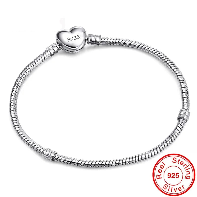 Handmade Sterling Silver Charm Bracelet for Women & Men - Adjustable Heart Shape Bangle