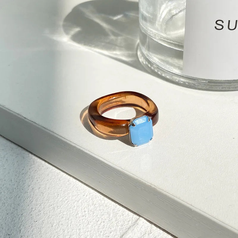 Colorful Zircon Resin Ring for Women - Sweet Birthday Jewelry Gift