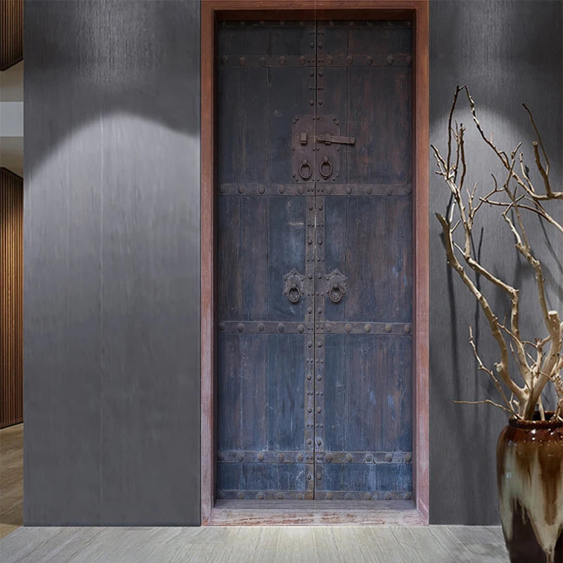 Chinese Wooden Door Wall Stickers - DIY Mural Peel & Stick Wallpaper for Home Decor