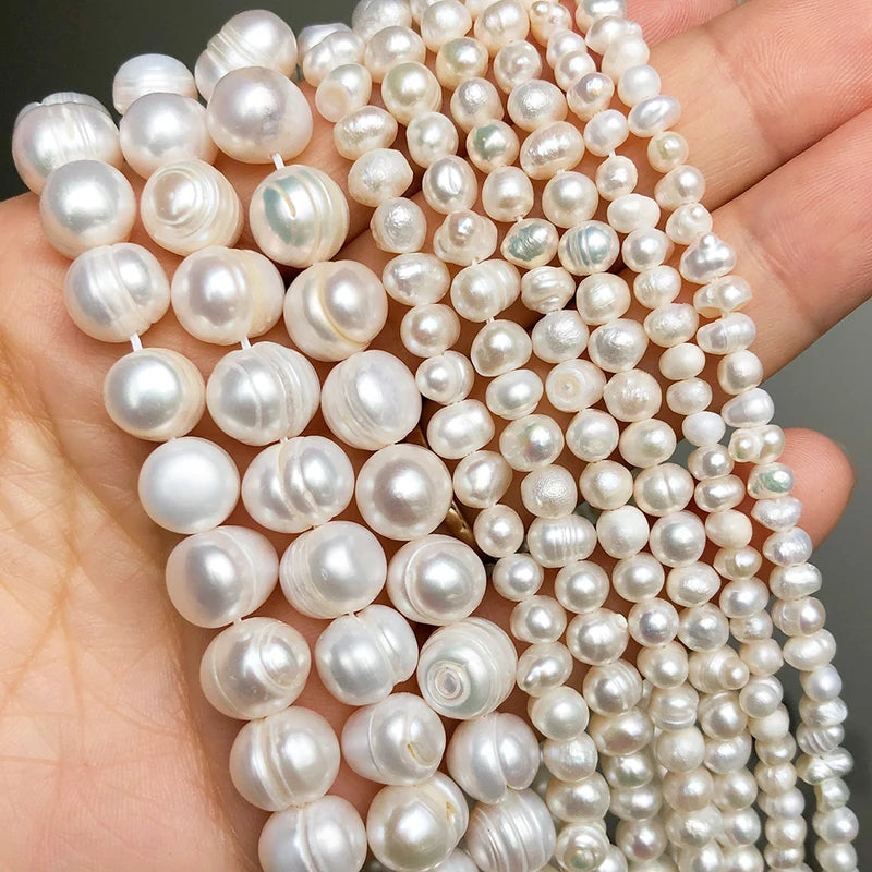 Natural Freshwater Pearl Beads Irregular Round for DIY Jewelry Making - 15 Inch