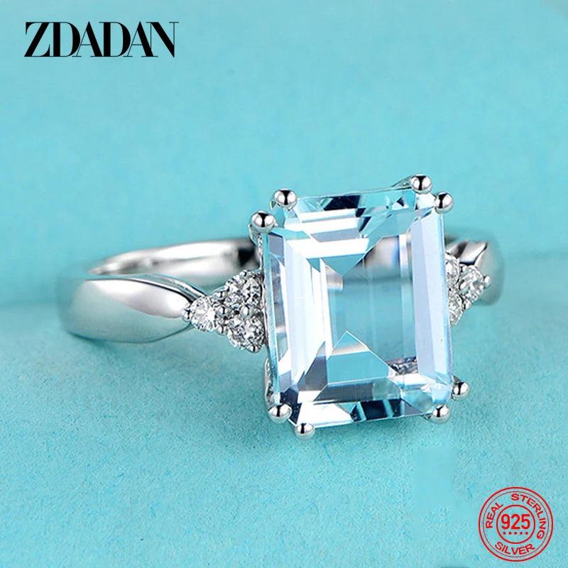 Sterling Silver Aquamarine Gemstone Ring for Women Wedding Party Jewelry