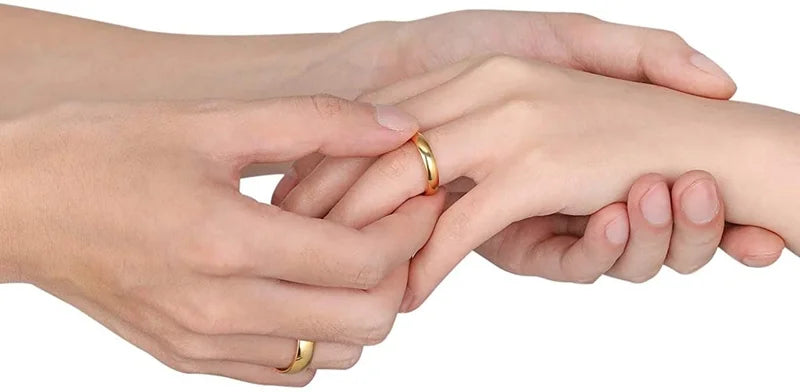 Titanium Wedding Band Ring Men Women 14K Gold Plated Dome Comfort Fit Sizes 3-13.5