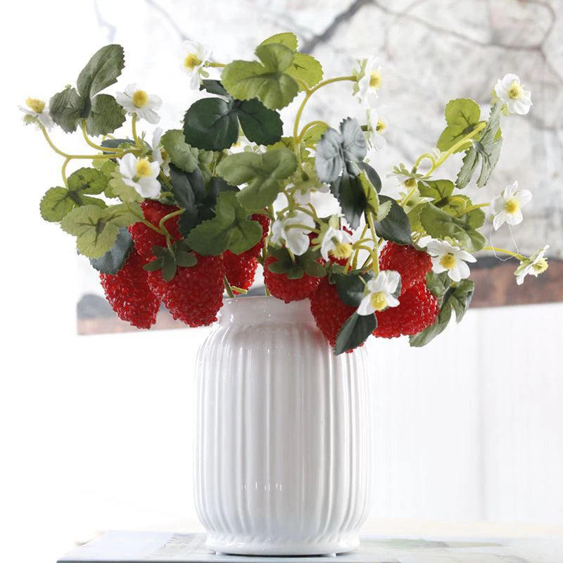 Artificial Strawberry Fruit Plant Bouquet - Realistic Decorative Flowers for Home & Wedding