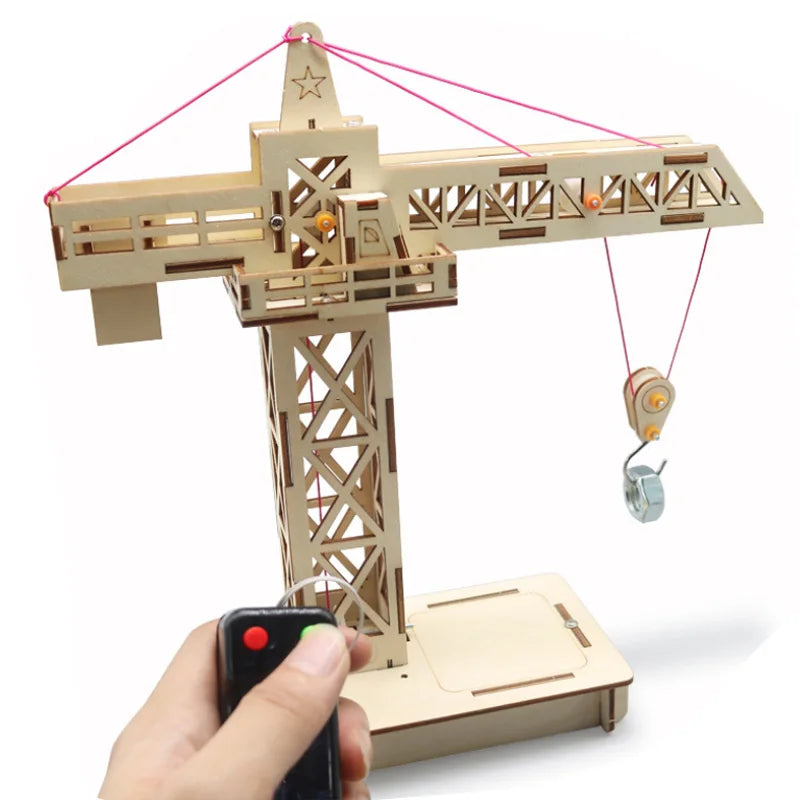Wooden DIY Remote Control Tower Crane Model Toy for Children - Educational Building Kit