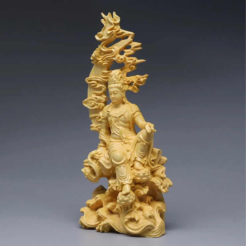 Guanyin Buddha Bodhisattva Wood Sculpture Home Decor Statue - 18cm