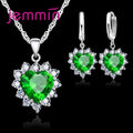 Sterling Silver Heart Pendant Jewelry Set with Hoop Earrings for Women Girls - Wedding Engagement Gift