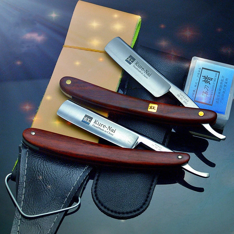 4pcs Straight Razor Set with Rosewood Handle Carbon Steel Sharp Shaver Man's Shaving Tool
