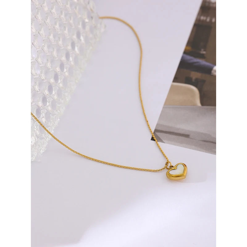 Heart Pendant Necklace for Women - Shell and Stainless Steel Jewelry