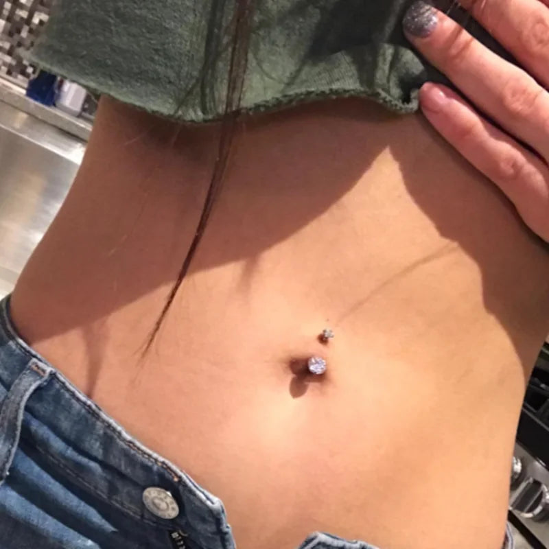 3PCS Surgical Steel Belly Button Piercing Set with Heart CZ Navel Rings - Multiple Colors