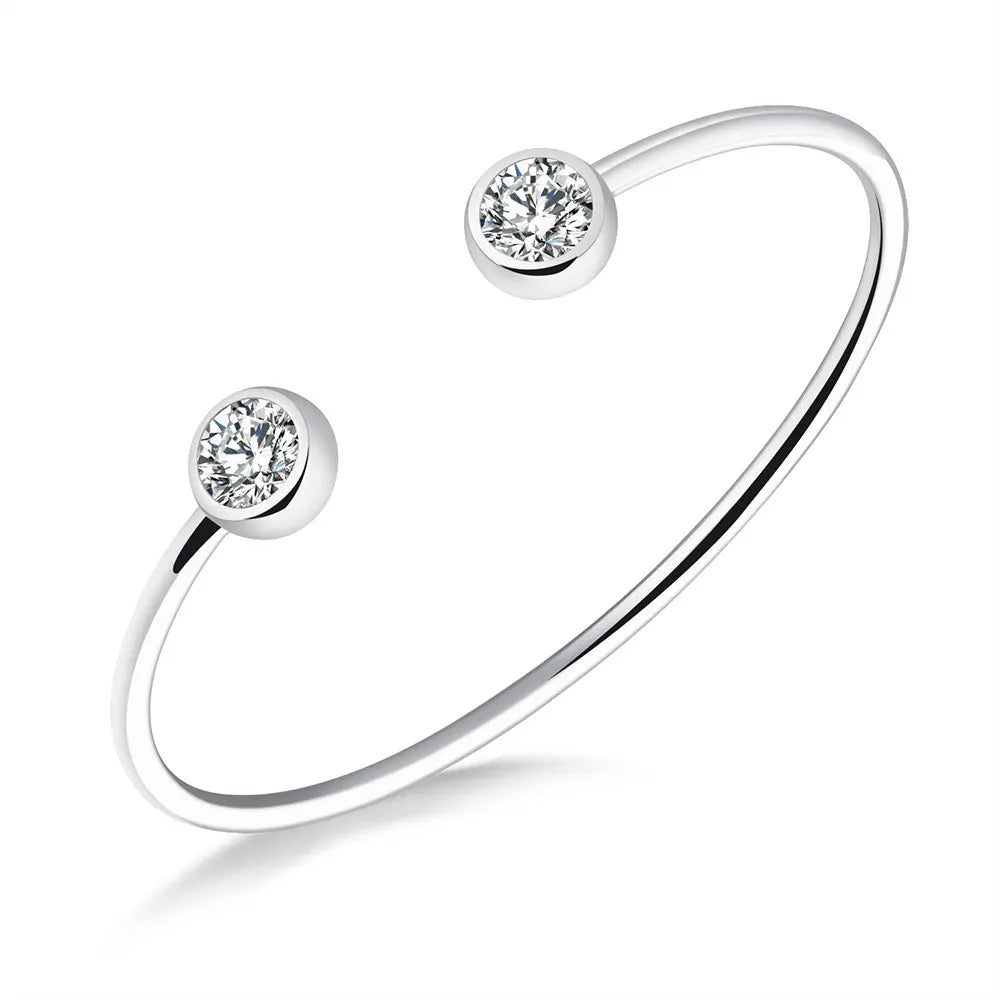 Trendy Titanium Stainless Steel Open Bangle Bracelets for Women Girls - Gold Plated Cubic Zirconia Cuff Jewelry