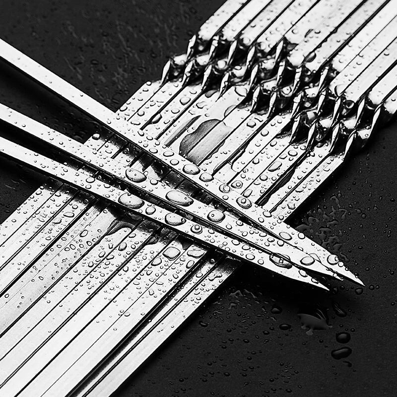 Reusable Stainless Steel BBQ Skewers Set - 10/15 Pcs, Non-Stick, Heat-Resistant for Outdoor Grilling