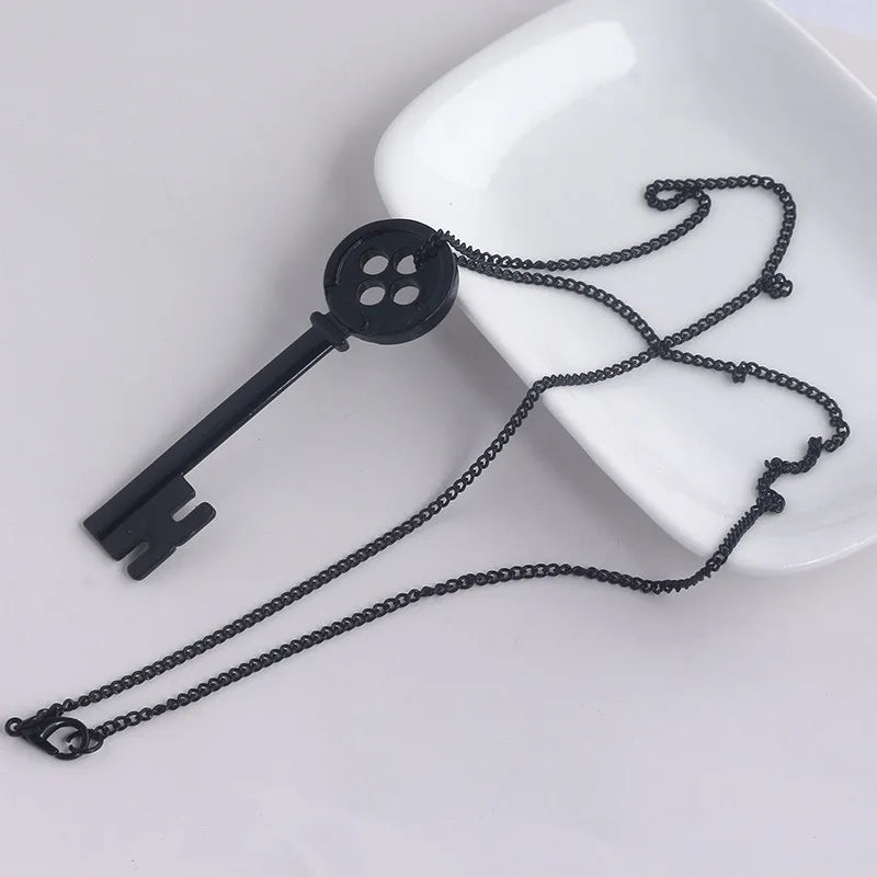 Coraline Movie Necklace Jewelry Black Button Key of the Secret Door Pendant