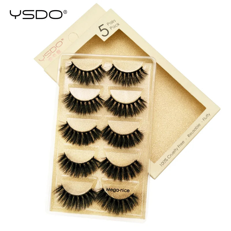 Dramatic & Natural Mink Strip False Eyelashes 5 Pairs, Reusable Makeup Lashes
