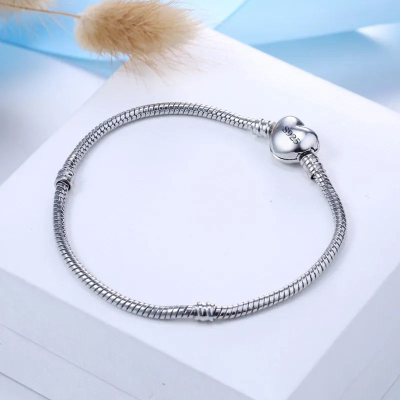 Handmade Sterling Silver Charm Bracelet for Women & Men - Adjustable Heart Shape Bangle
