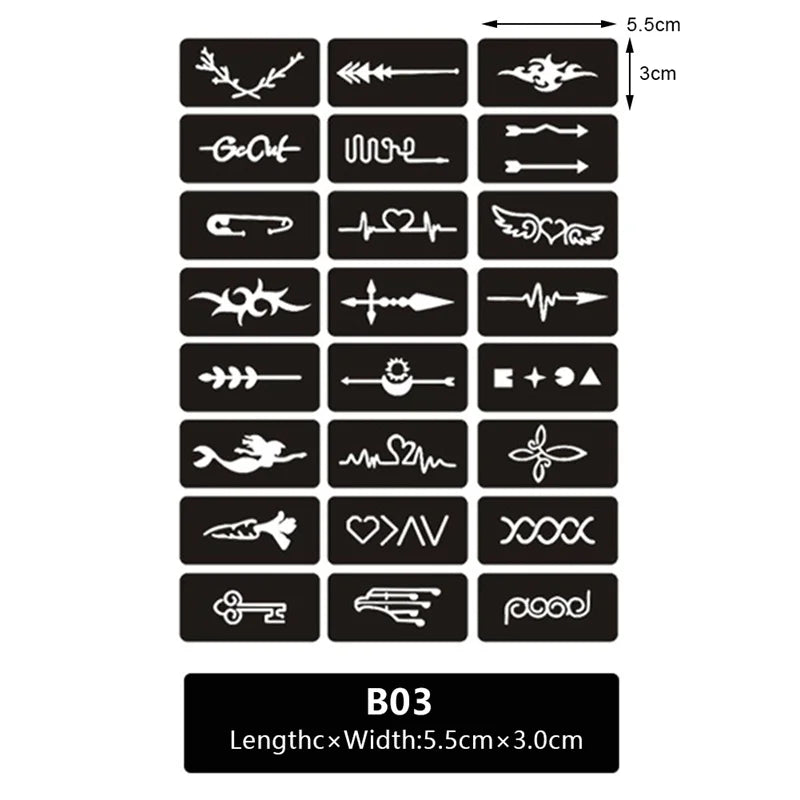 Henna Tattoo Stencil Kit with 29 Styles for Body & Face Art - Airbrush & Glitter