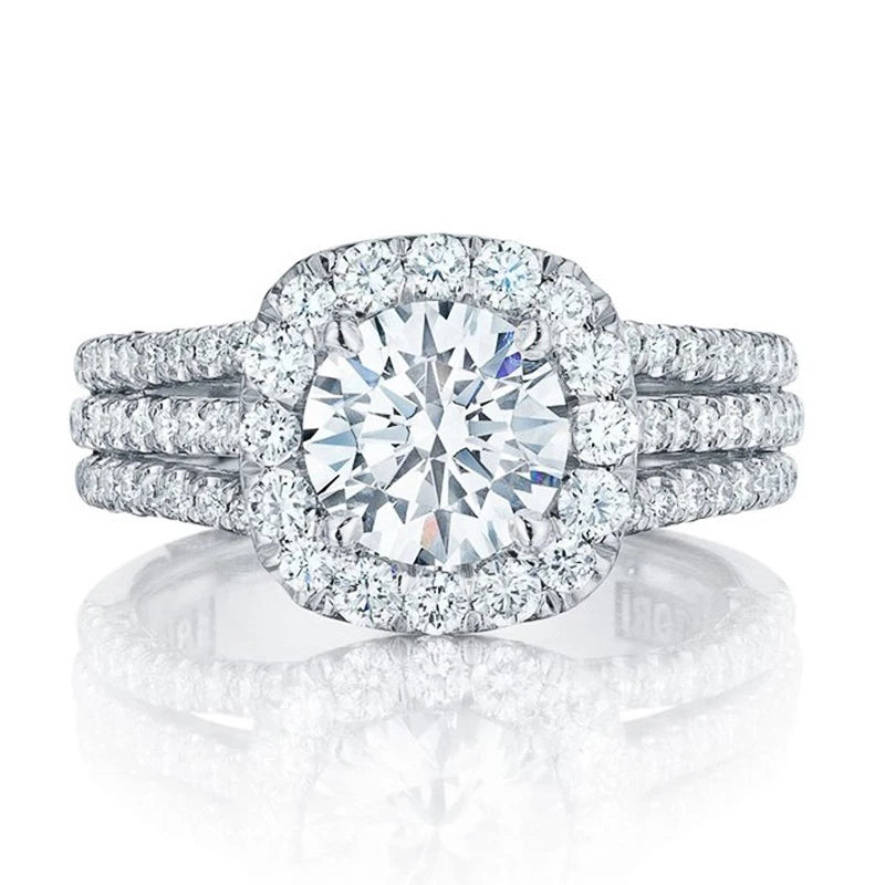 Luxury Silver Engagement Wedding Ring for Women Cushion Design Fashion Jewelry